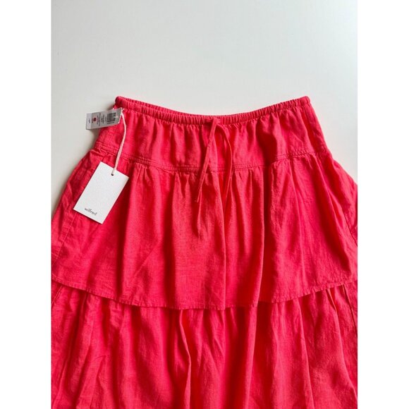 NWT Aritzia WILFRED Century Maraschino Red Linen Tiered Midi Skirt, Size XS - Picture 7 of 16